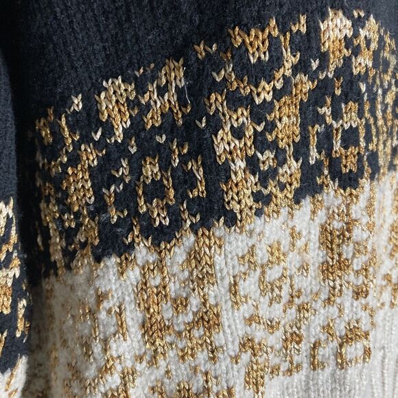 St John Sweater Womens Large Black Gold Crop Wool Blend Buttons Shawl Collar Lux - Picture 7 of 13